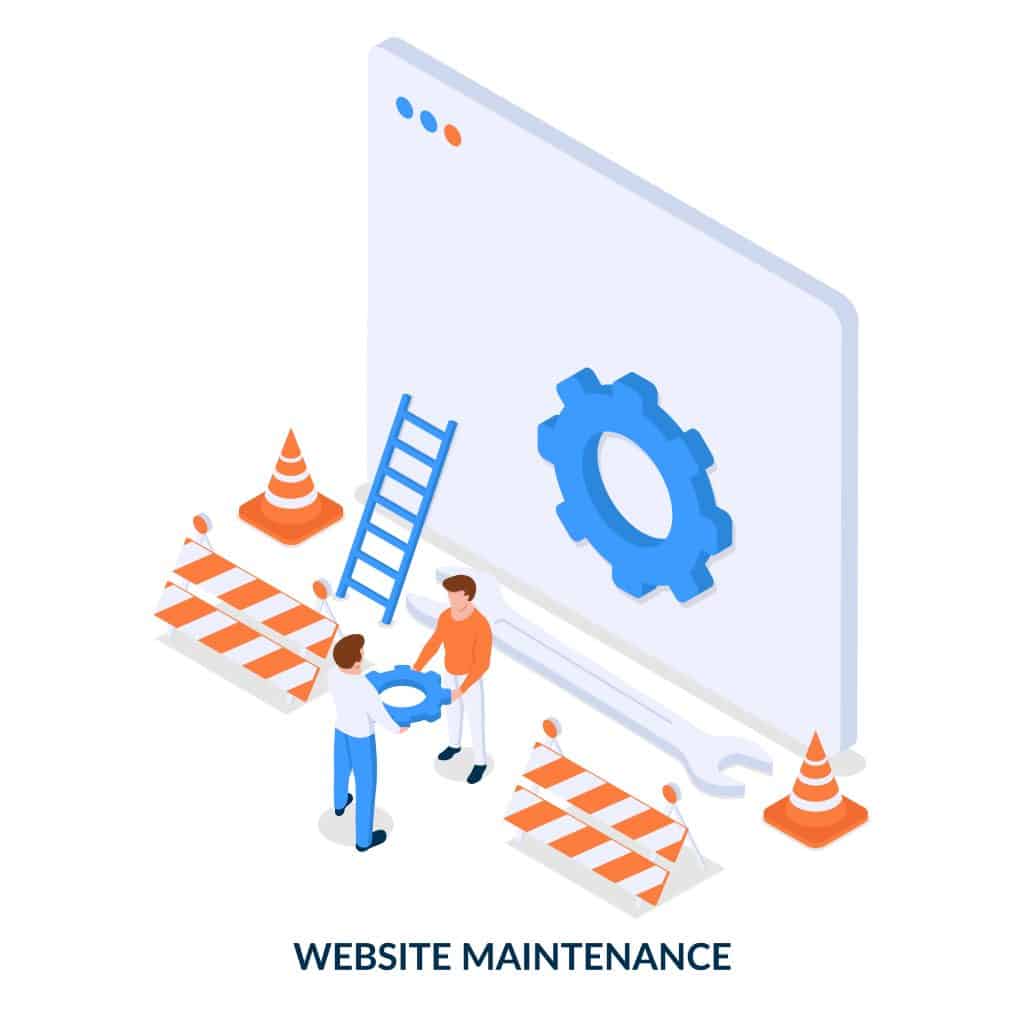 Website maintenance concept. Site construction. Isometric illustration on white background